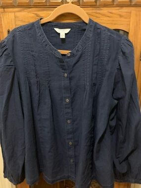 Time and Tru Navy Button-Front Peasant Blouse